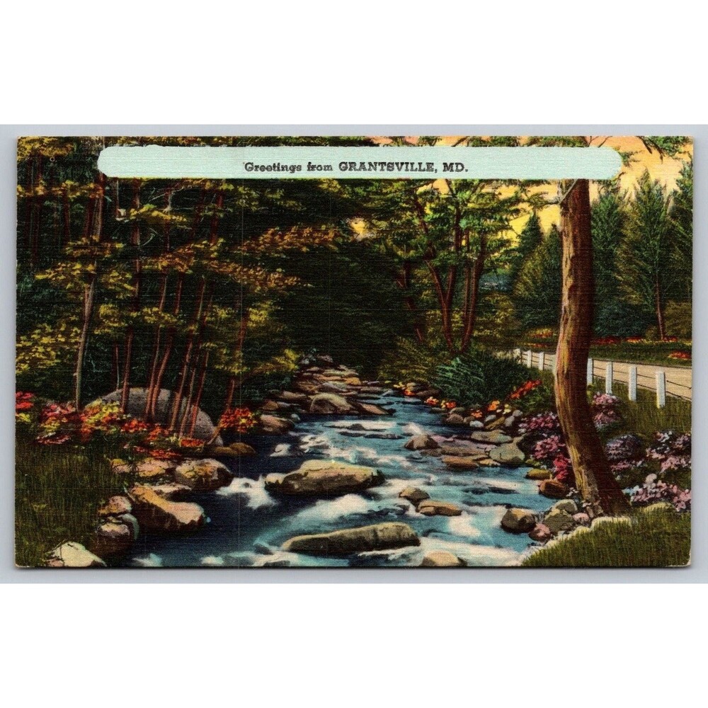 Vintage Grantsville MD Postcard Scenic River View Linen Landscape Panel No. 947